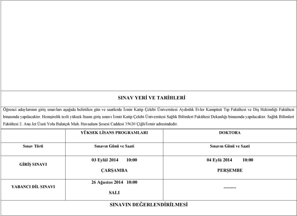 Hemşirelik tezli yüksek lisans giriş sınavı İzmir Katip Çelebi Üniversitesi Sağlık Bilimleri Fakültesi Dekanlığı binasında yapılacaktır. Sağlık Bilimleri Fakültesi 2.