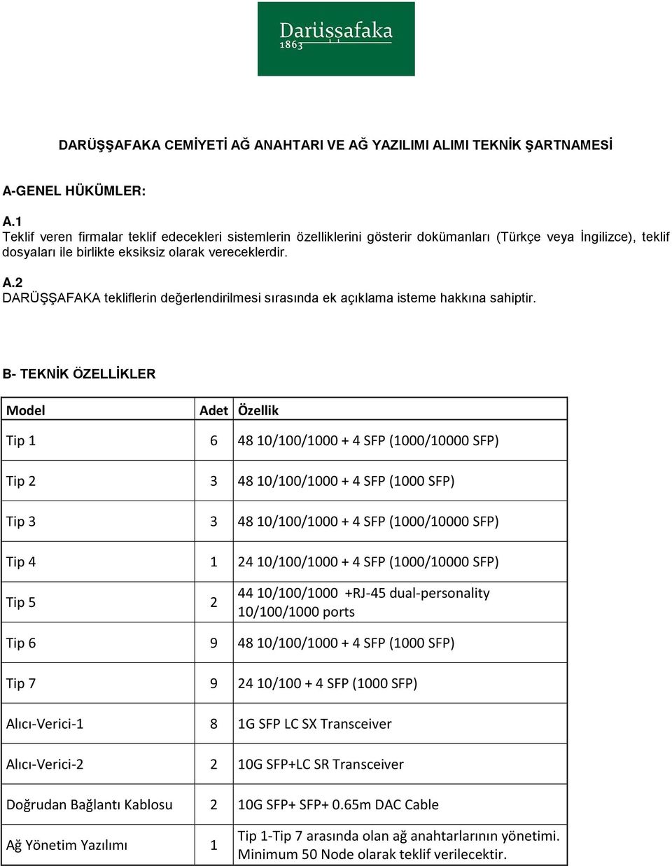 2 DARÜŞŞAFAKA tekliflerin değerlendirilmesi sırasında ek açıklama isteme hakkına sahiptir.