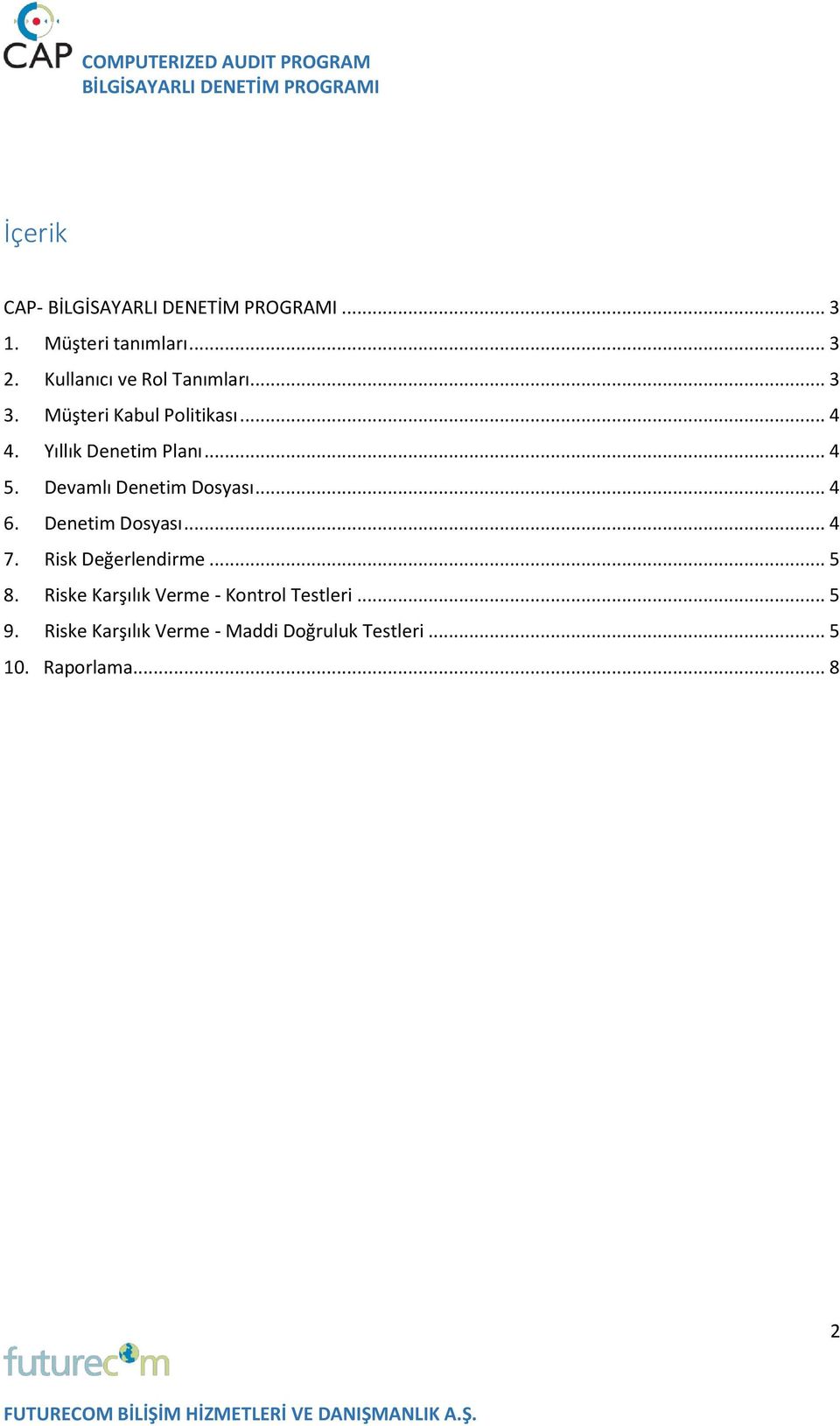 .. 4 6. Denetim Dosyası... 4 7. Risk Değerlendirme... 5 8.