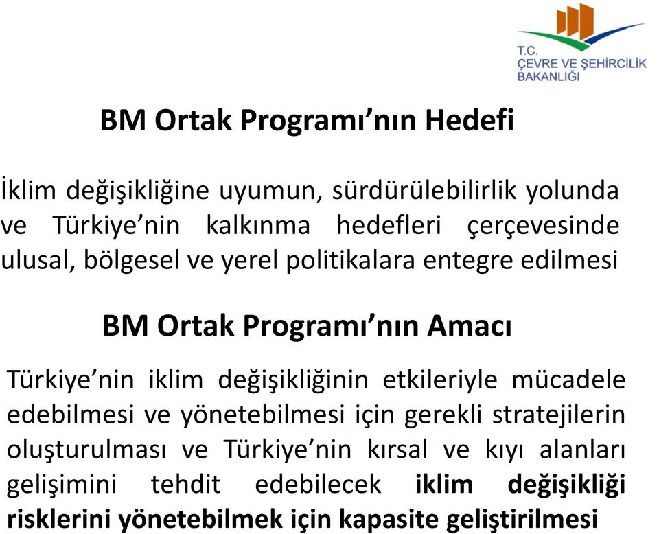 değişikliğinin etkileriyle mücadele edebilmesi ve yönetebilmesi için gerekli stratejilerin oluşturulması ve Türkiye