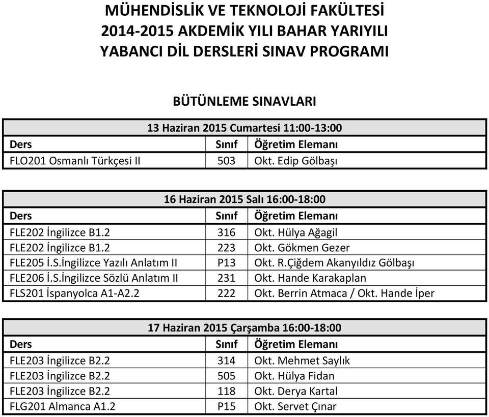 Cumartesi 11:00 13:00 16 Haziran 2015