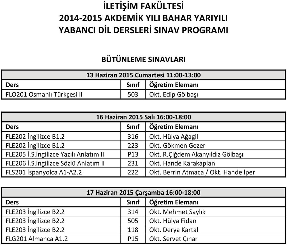 11:00 13:00 16 Haziran 2015 Salı