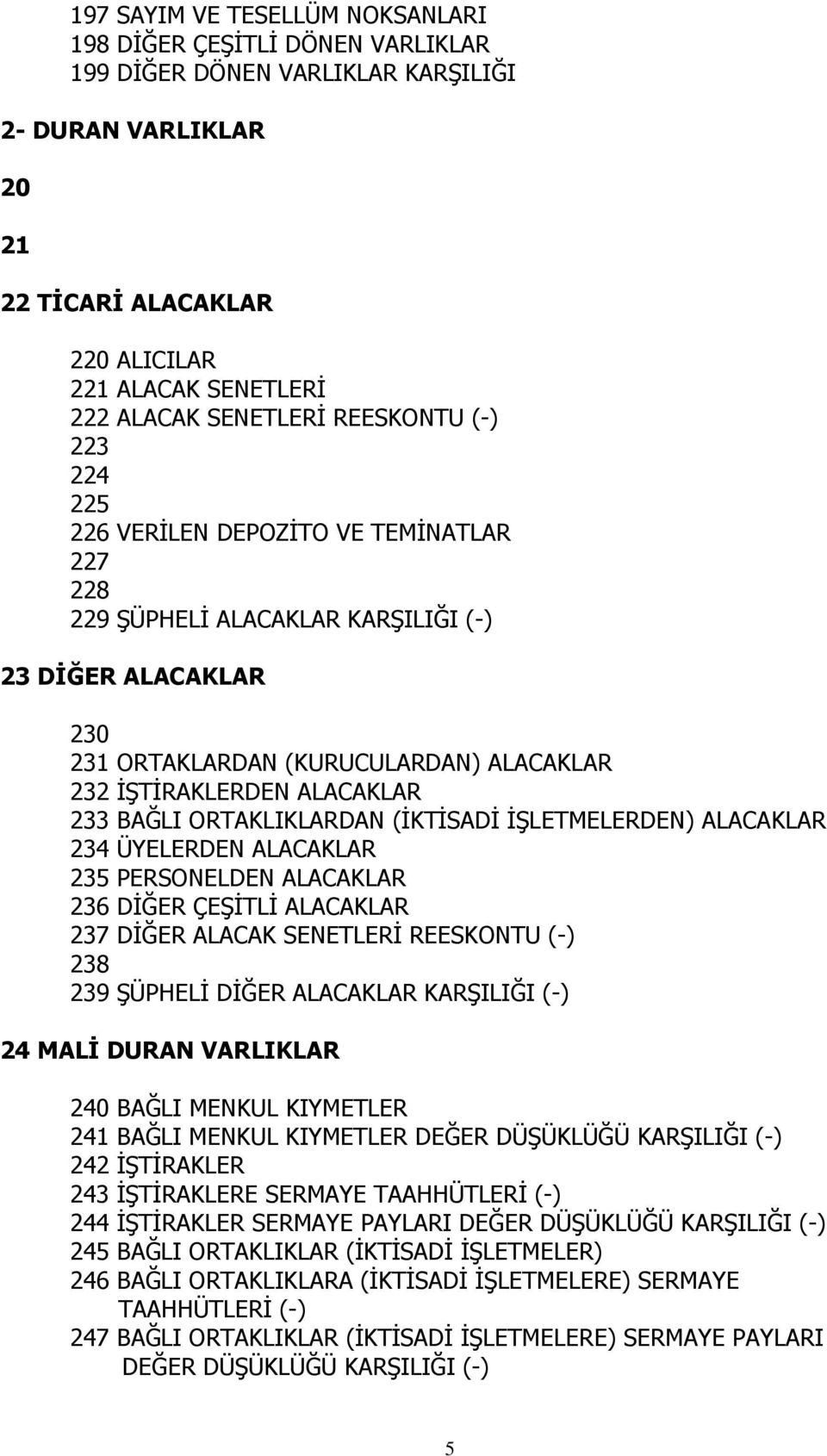 ALACAKLAR 233 BAĞLI ORTAKLIKLARDAN (ĠKTĠSADĠ ĠġLETMELERDEN) ALACAKLAR 234 ÜYELERDEN ALACAKLAR 235 PERSONELDEN ALACAKLAR 236 DĠĞER ÇEġĠTLĠ ALACAKLAR 237 DĠĞER ALACAK SENETLERĠ REESKONTU (-) 238 239