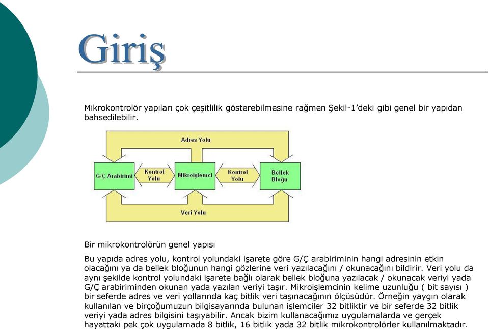 okunacağını bildirir. Veri yolu da aynı şekilde kontrol yolundaki işarete bağlı olarak bellek bloğuna yazılacak / okunacak veriyi yada G/Ç arabiriminden okunan yada yazılan veriyi taşır.