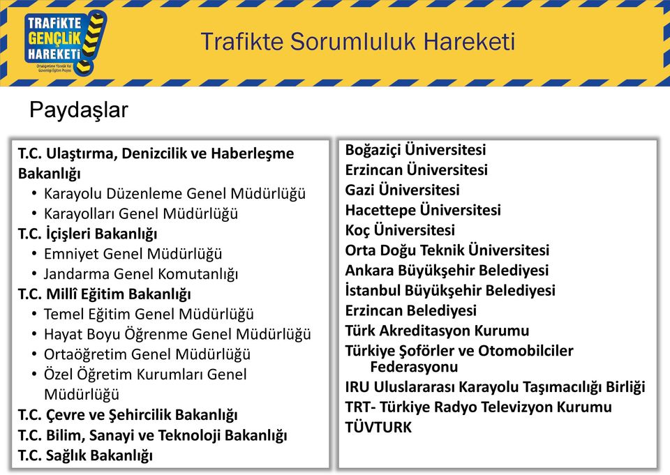 C. Sağlık Bakanlığı Boğaziçi Üniversitesi Erzincan Üniversitesi Gazi Üniversitesi Hacettepe Üniversitesi Koç Üniversitesi Orta Doğu Teknik Üniversitesi Ankara Büyükşehir Belediyesi İstanbul