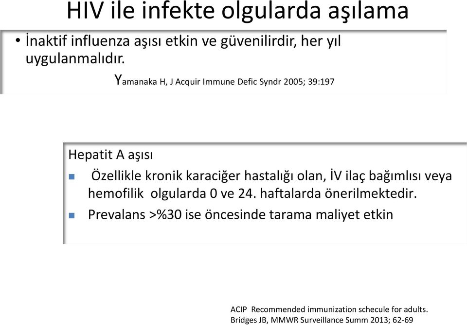 olan, İV ilaç bağımlısı veya hemofilik olgularda 0 ve 24. haftalarda önerilmektedir.