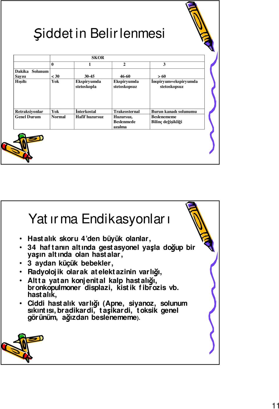 Hastalık skoru4 den büyükolanlar, 34 haftanın altında gestasyonel yaşla doğup bir yaşın altında olan hastalar, 3 aydan küçük bebekler, Radyolojik olarak atelektazinin varlığı, Altta yatan