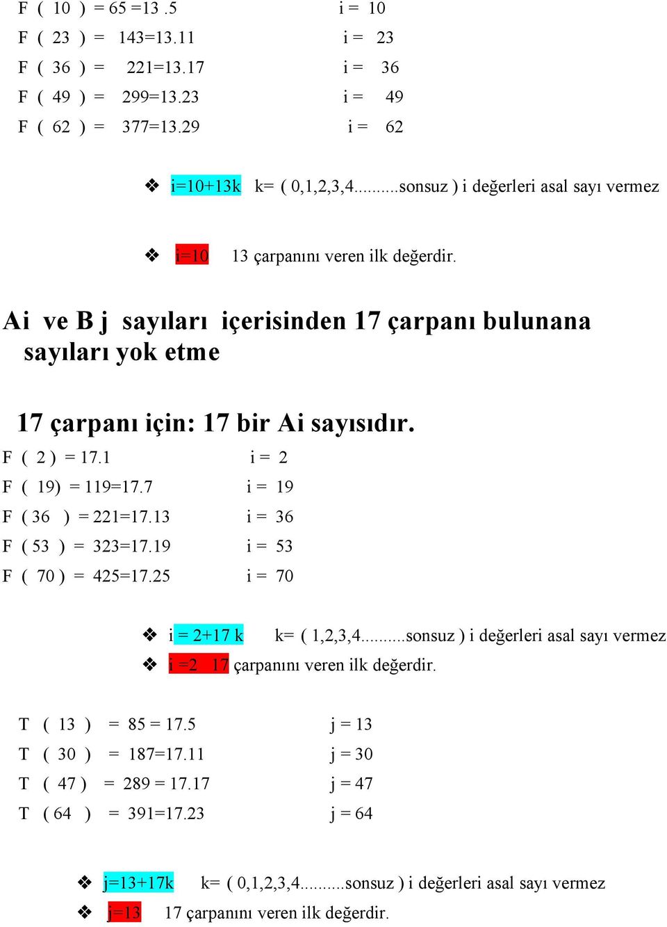 1 i = 2 F ( 19) = 119=17.7 i = 19 F ( 36 ) = 221=17.13 i = 36 F ( 53 ) = 323=17.19 i = 53 F ( 70 ) = 425=17.25 i = 70 i = 2+17 k k= ( 1,2,3,4.