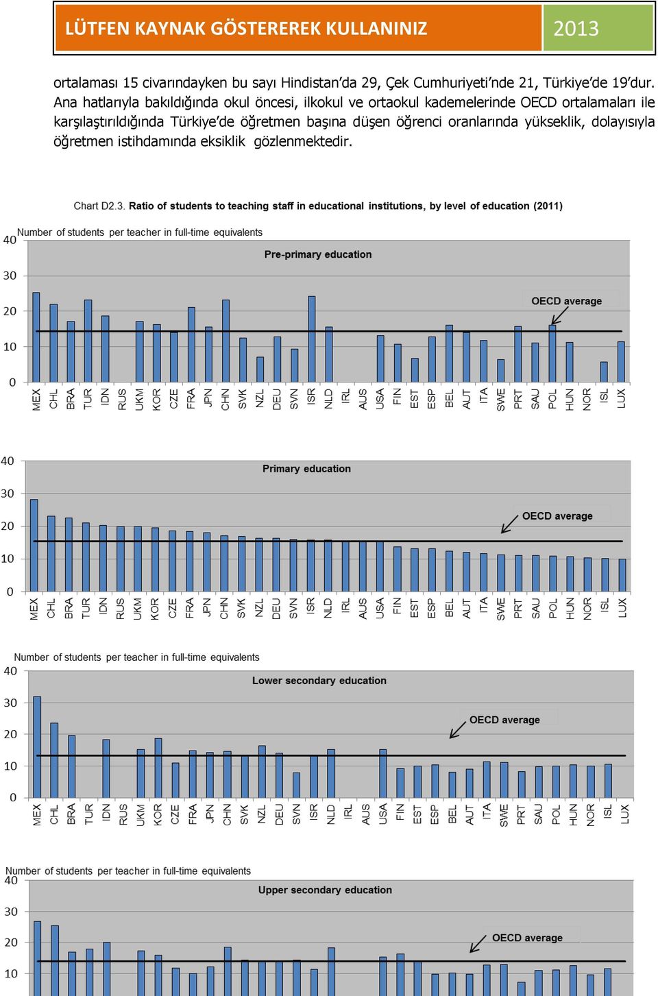 Ana hatlarıyla bakıldığında okul öncesi, ilkokul ve ortaokul kademelerinde OECD