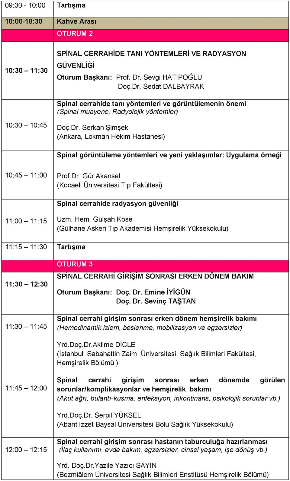 Dr. Gür Akansel (Kocaeli Üniversitesi Tıp Fakültesi) Spinal cerrahide radyasyon güvenliği 11:00 11:15 Uzm. Hem.