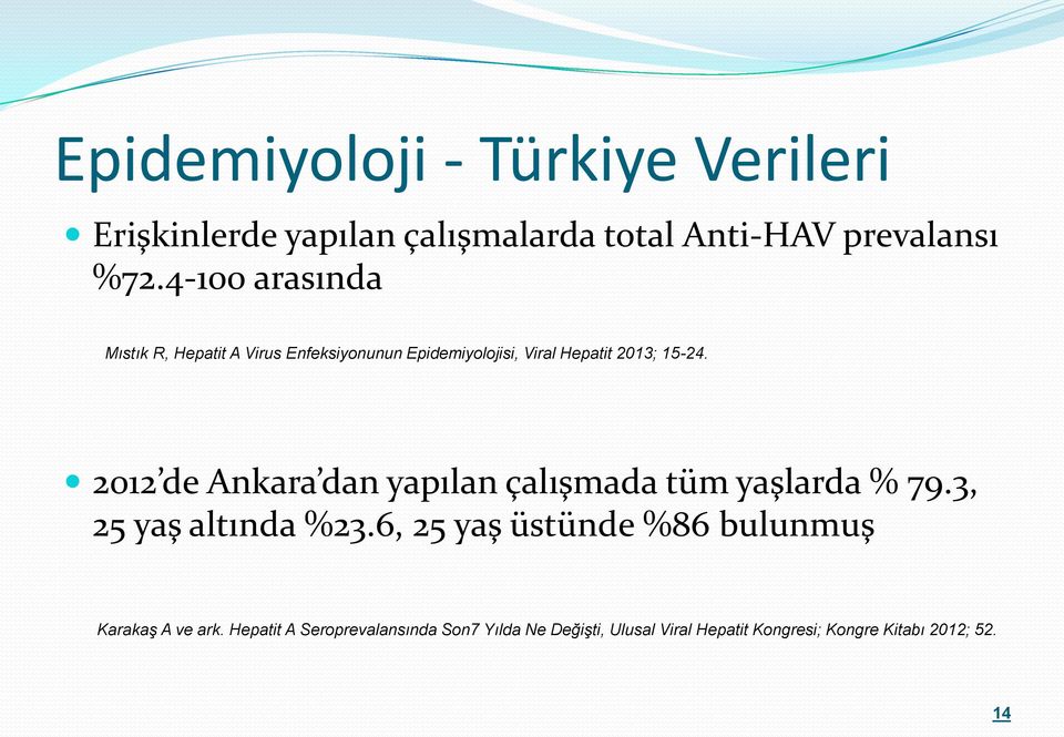 2012 de Ankara dan yapılan çalışmada tüm yaşlarda % 79.3, 25 yaş altında %23.