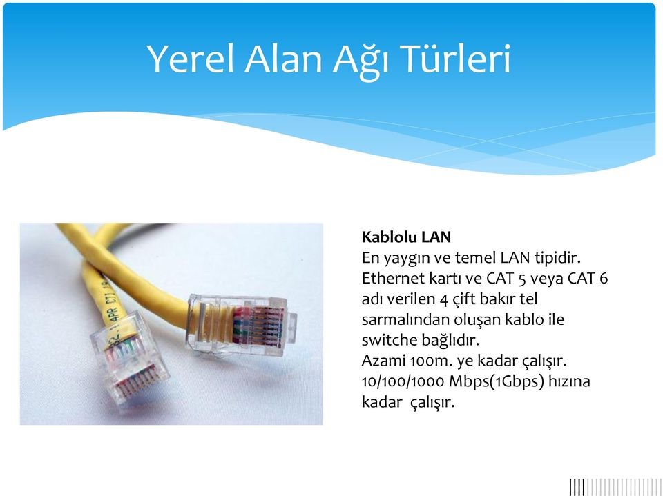 Ethernet kartı ve CAT 5 veya CAT 6 adı verilen 4 çift bakır tel