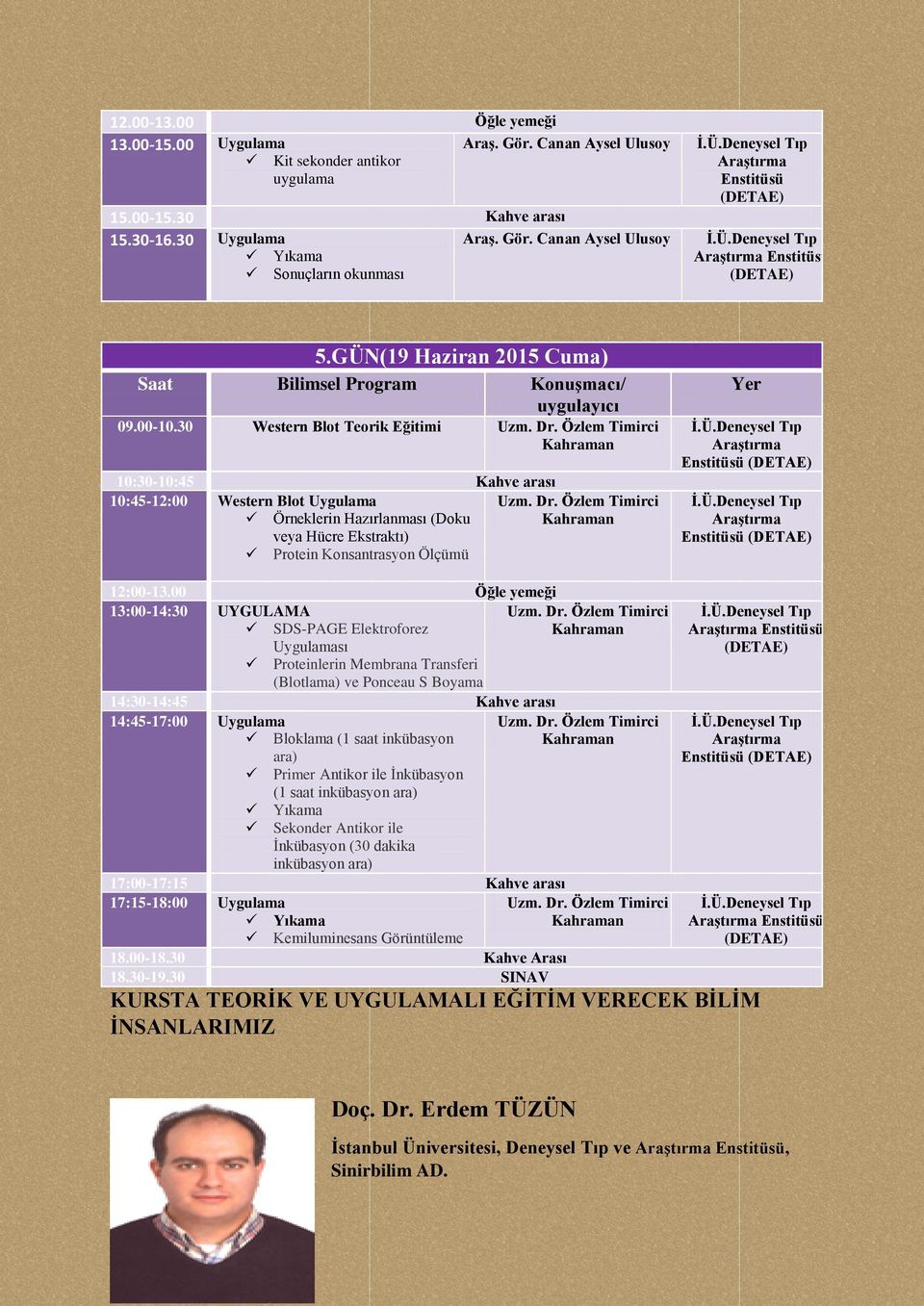 Özlem Timirci Kahraman 10:30-10:45 Kahve arası 10:45-12:00 Western Blot Uygulama Örneklerin Hazırlanması (Doku veya Hücre Ekstraktı) Protein Konsantrasyon Ölçümü Uzm. Dr.