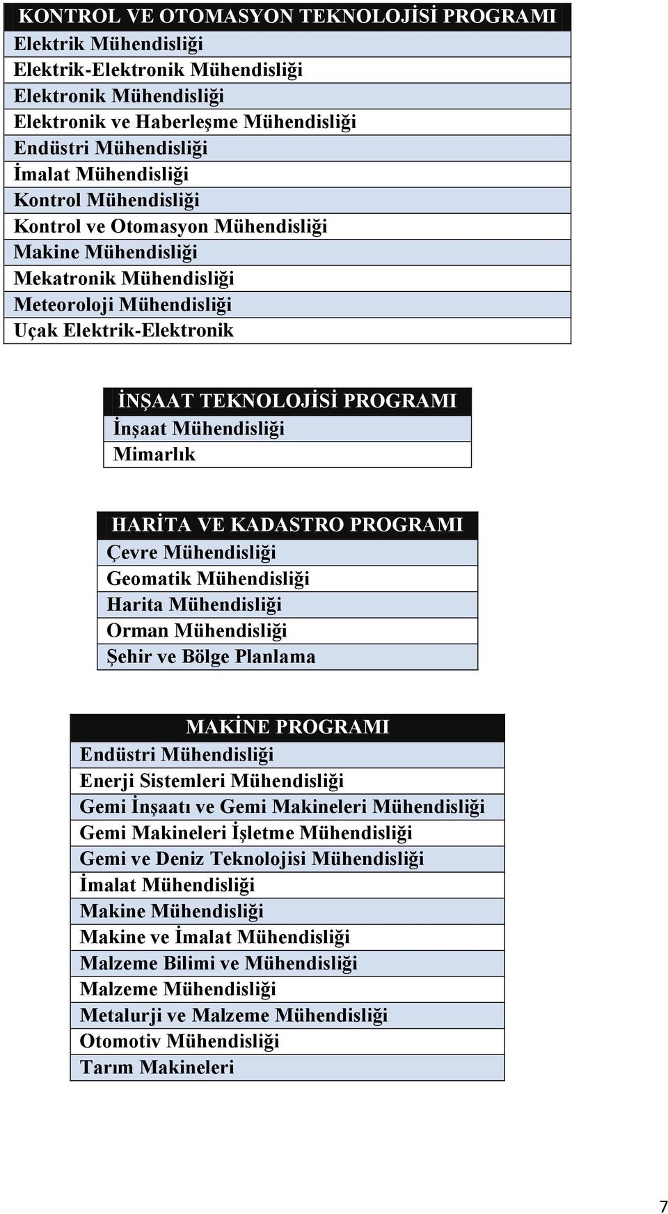 MAKİNE PROGRAMI Gemi İnşaatı ve Gemi Makineleri Mühendisliği Gemi Makineleri İşletme Mühendisliği Gemi ve Deniz Teknolojisi Mühendisliği İmalat Mühendisliği Makine