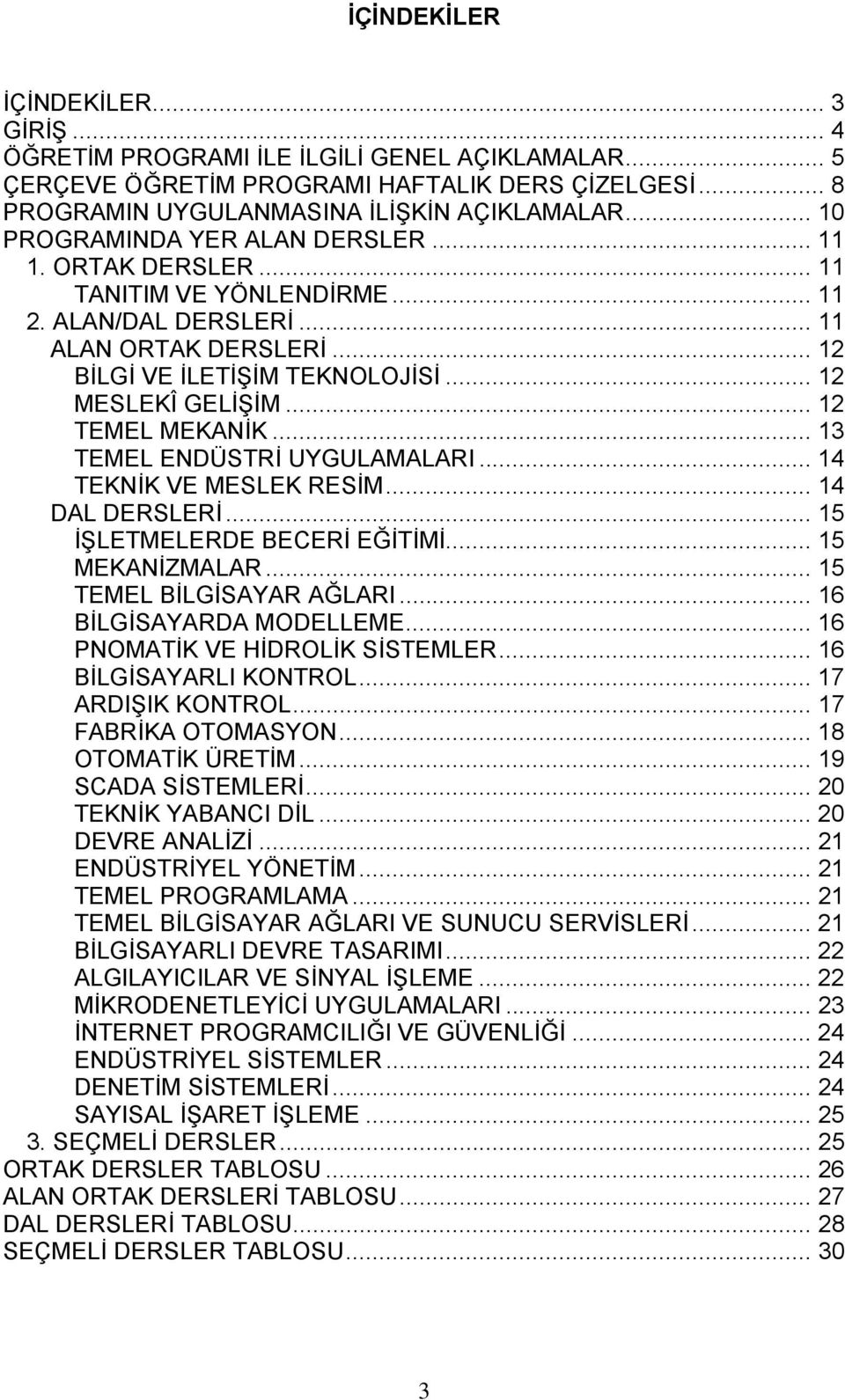 .. 12 TEMEL MEKANİK... 13 TEMEL ENDÜSTRİ UYGULAMALARI... 14 TEKNİK VE MESLEK RESİM... 14 DAL DERSLERİ... 15 İŞLETMELERDE BECERİ EĞİTİMİ... 15 MEKANİZMALAR... 15 TEMEL BİLGİSAYAR AĞLARI.