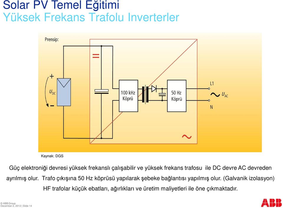 Trafo ç na 50 Hz köprüsü yap larak ebeke ba lant yap lm olur.