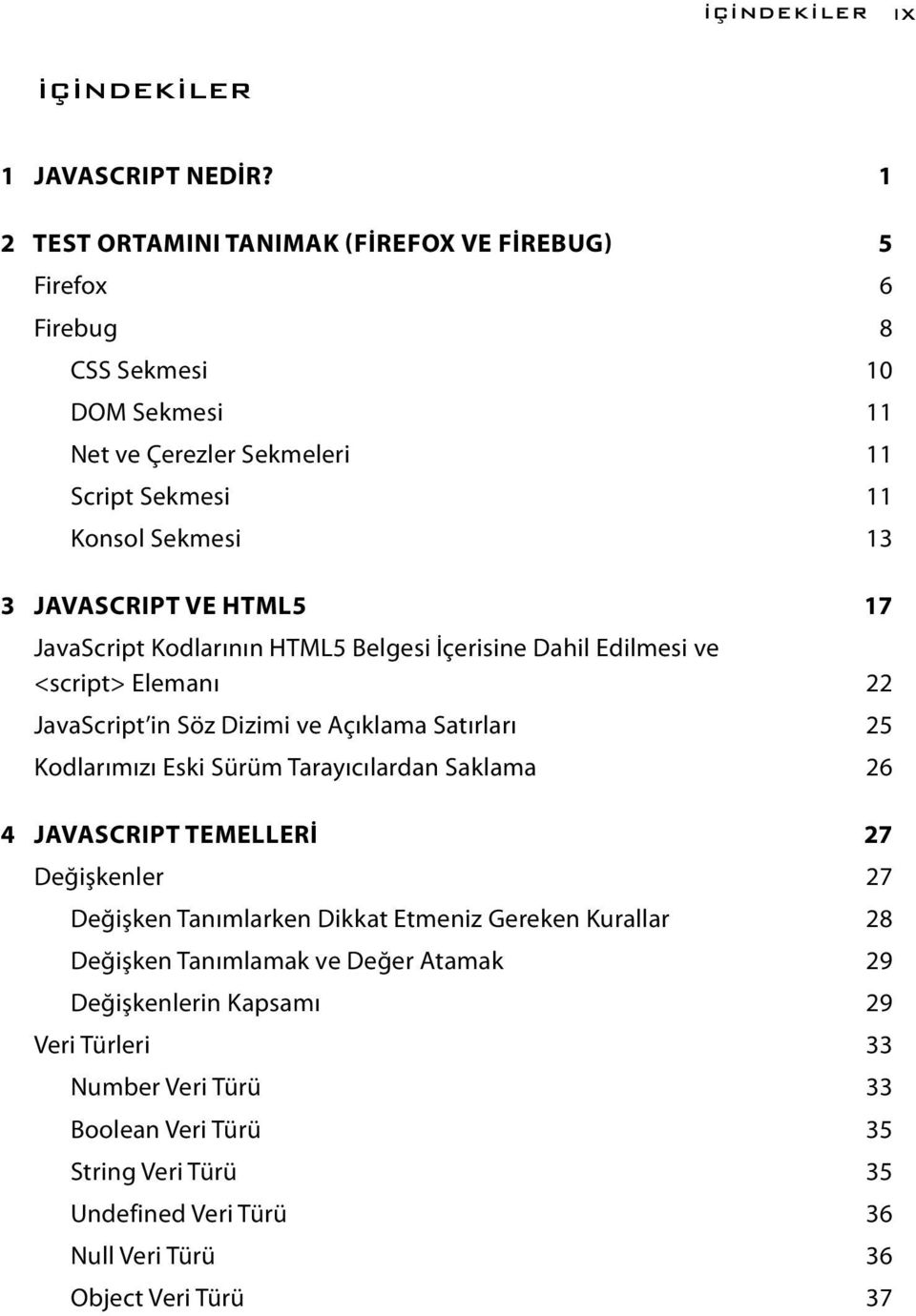 HTML5 17 JavaScript Kodlarının HTML5 Belgesi İçerisine Dahil Edilmesi ve <script> Elemanı 22 JavaScript in Söz Dizimi ve Açıklama Satırları 25 Kodlarımızı Eski Sürüm