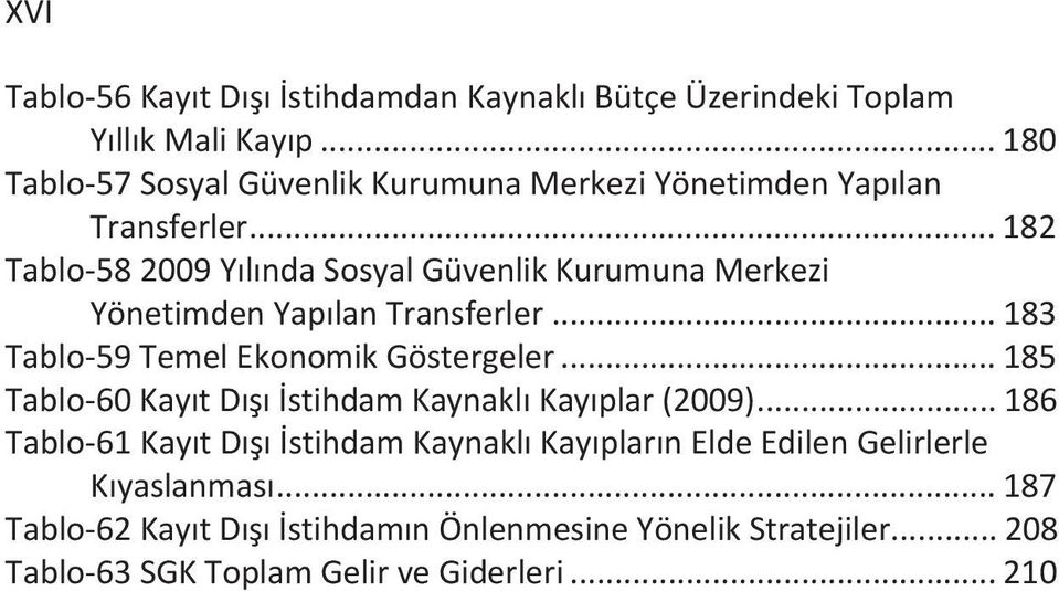 .. 182 Tablo582009YlndaSosyalGüvenlikKurumunaMerkezi YönetimdenYaplanTransferler... 183 Tablo59TemelEkonomikGöstergeler.