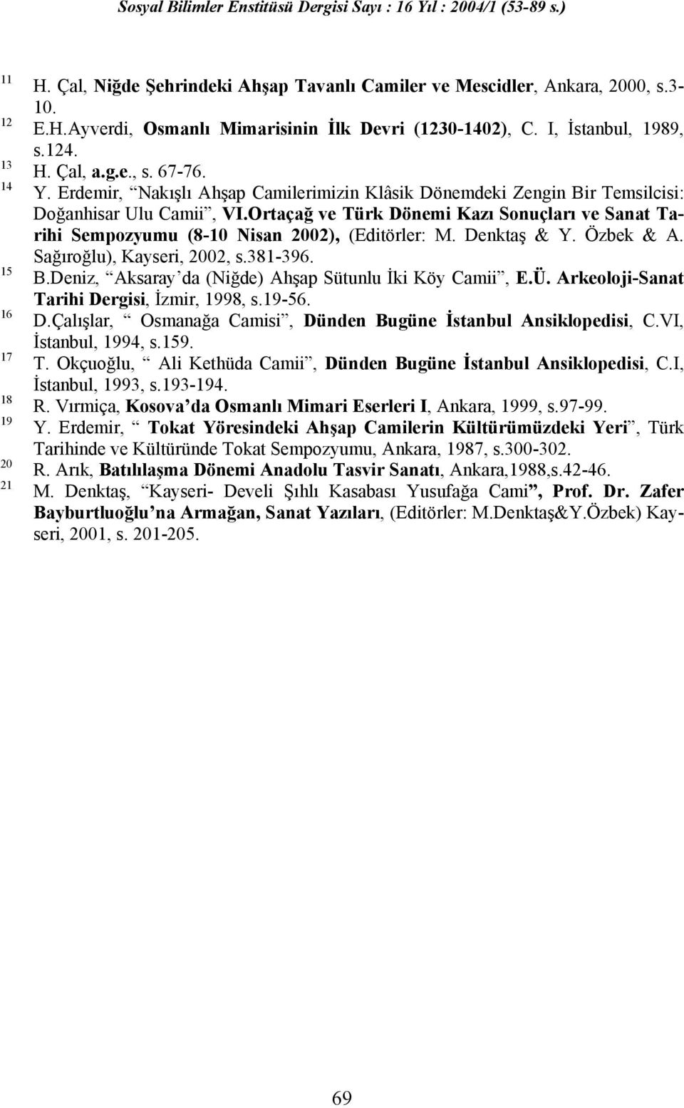 Ortaçağ ve Türk Dönemi Kazı Sonuçları ve Sanat Tarihi Sempozyumu (8-10 Nisan 2002), (Editörler: M. Denktaş & Y. Özbek & A. Sağıroğlu), Kayseri, 2002, s.381-396. B.