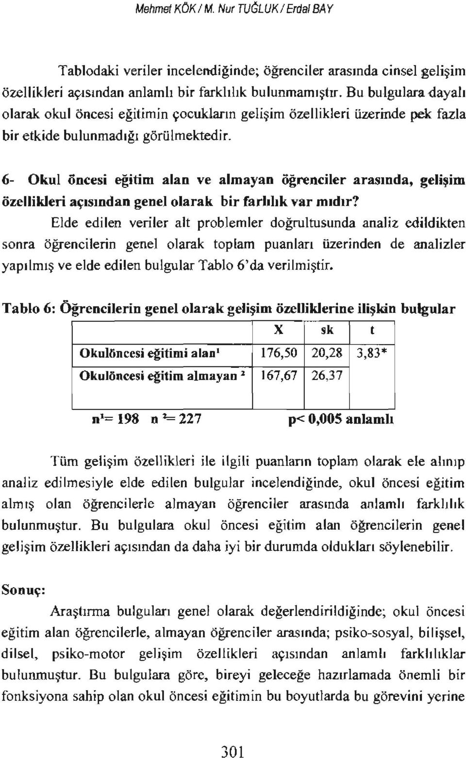 6- Okul öncesi eğitim alan ve almayan öğrenciler arasıoda, gelişim özellikleri açislodan genelolarak bir farlilıkvar mıdır?