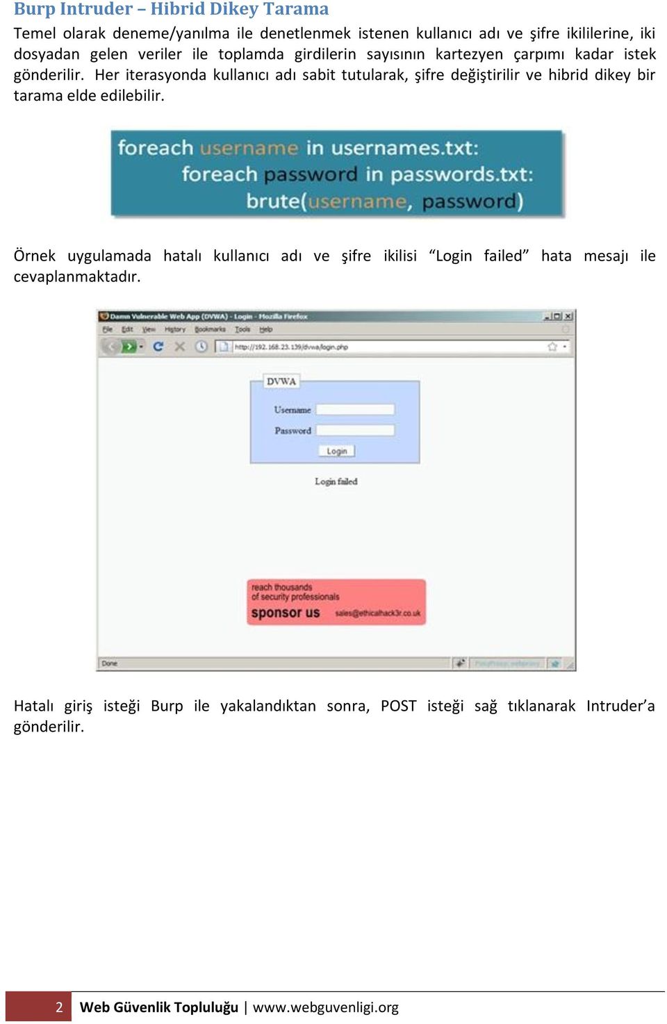 Her iterasyonda kullanıcı adı sabit tutularak, şifre değiştirilir ve hibrid dikey bir tarama elde edilebilir.