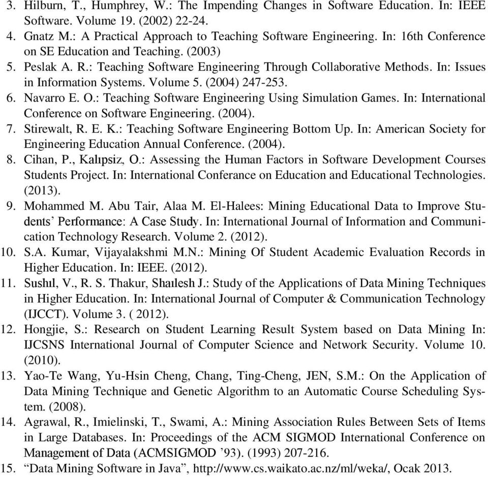 Navarro E. O.: Teaching Software Engineering Using Simulation Games. In: International Conference on Software Engineering. (2004). 7. Stirewalt, R. E. K.: Teaching Software Engineering Bottom Up.