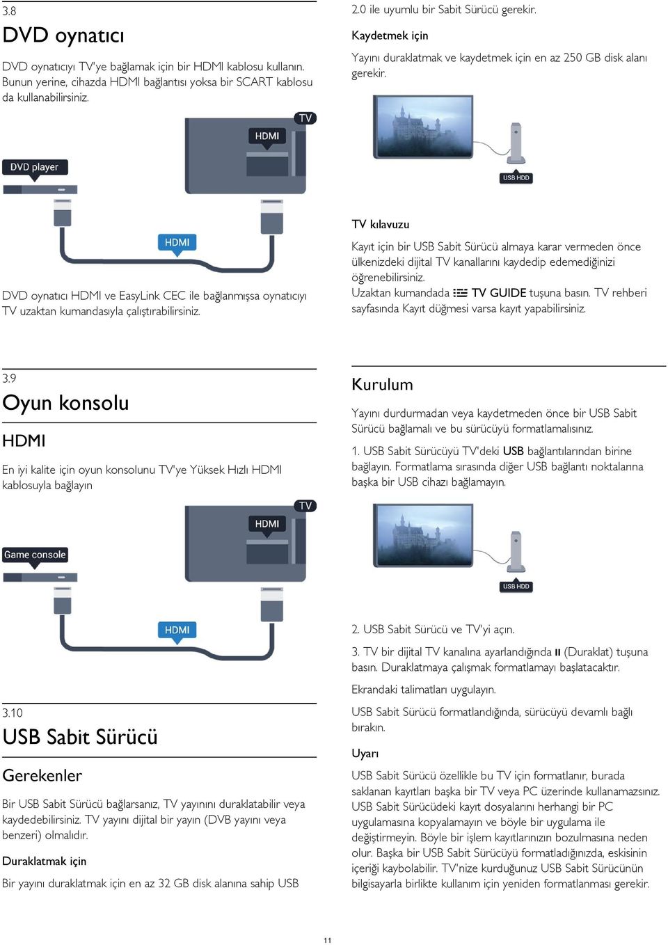 TV kılavuzu Kayıt için bir USB Sabit Sürücü almaya karar vermeden önce ülkenizdeki dijital TV kanallarını kaydedip edemediğinizi öğrenebilirsiniz. Uzaktan kumandada TV GUIDE tuşuna basın.