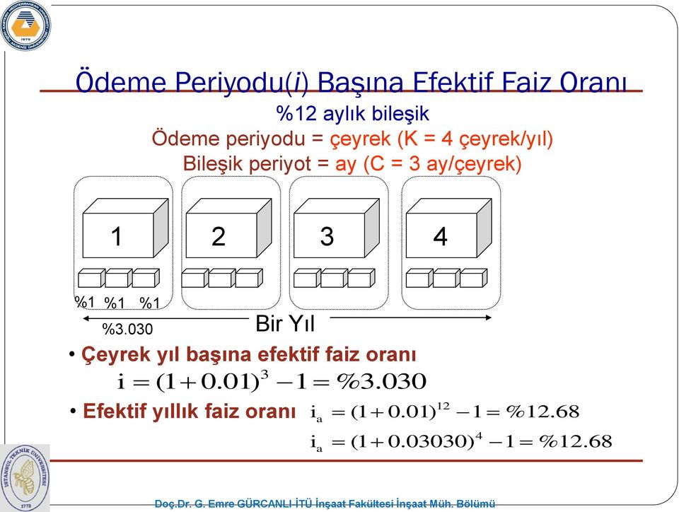 %1 %1 %3.030 Bir Yıl Çeyrek yıl başına efektif faiz oranı i 3 (1 0.01) 1 %3.