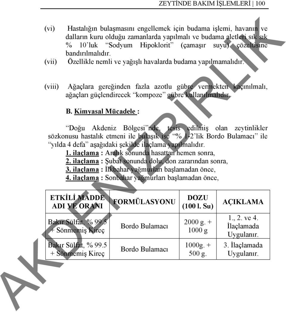 Ağaçlara gereğinden fazla azotlu gübre vermekten kaçınılmalı, ağaçları güçlendirecek kompoze gübre kullanılmalıdır. B.