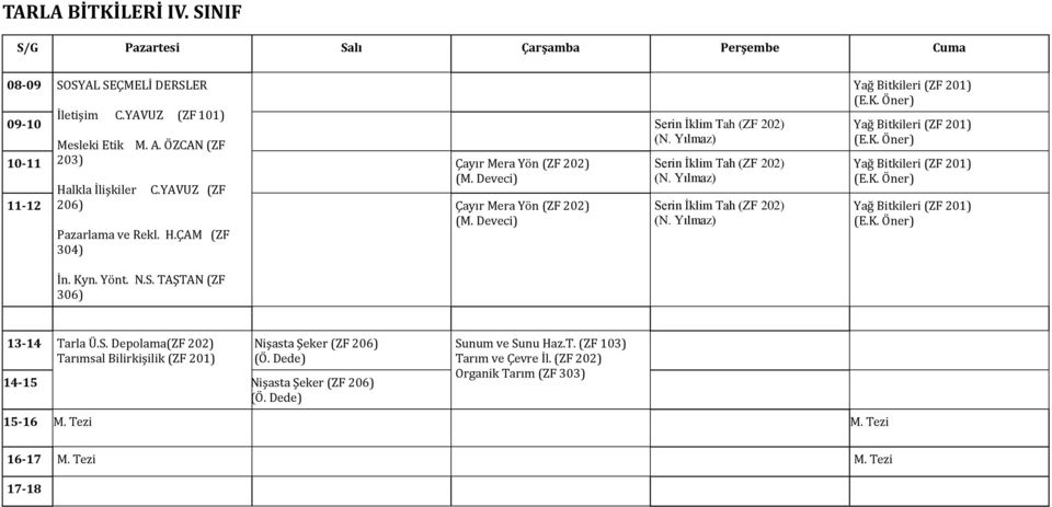 Yılmaz) Pazarlama ve Rekl. H.ÇAM (ZF 304) Yağ Bitkileri (ZF 201) (E.K. Öner) Yağ Bitkileri (ZF 201) (E.K. Öner) Yağ Bitkileri (ZF 201) (E.K. Öner) Yağ Bitkileri (ZF 201) (E.K. Öner) İn. Kyn. Yönt. N.