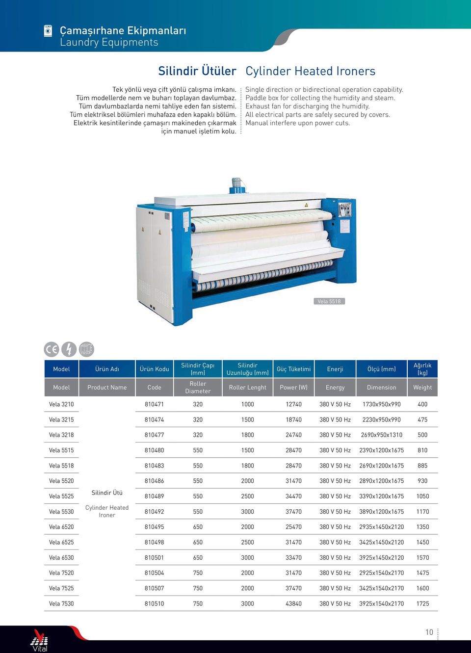 Cylinder Heated Ironers Single direction or bidirectional operation capability. Paddle box for collecting the humidity and steam. Exhaust fan for discharging the humidity.