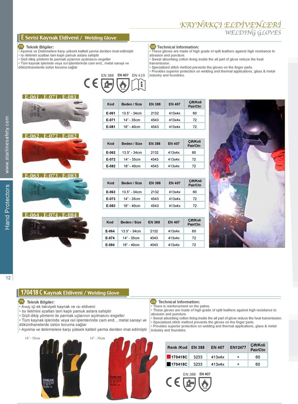 , metal sanayi ve dökümhanelerde üstün koruma sağlar KAYNAKÇI ELDİVENLERİ WELDING GLOVES These gloves are made of high grade of split leathers against high resistance to abrasion and puncture.