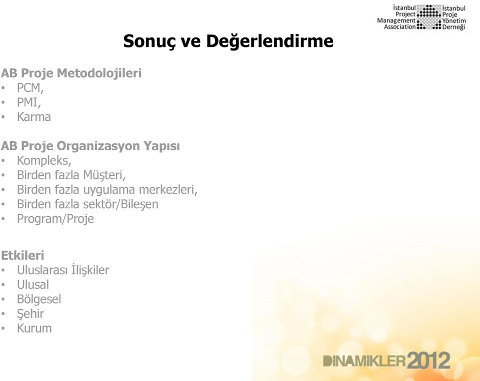 merkezleri, Birden fazla sektör/bileşen Program/Proje Sonuç ve