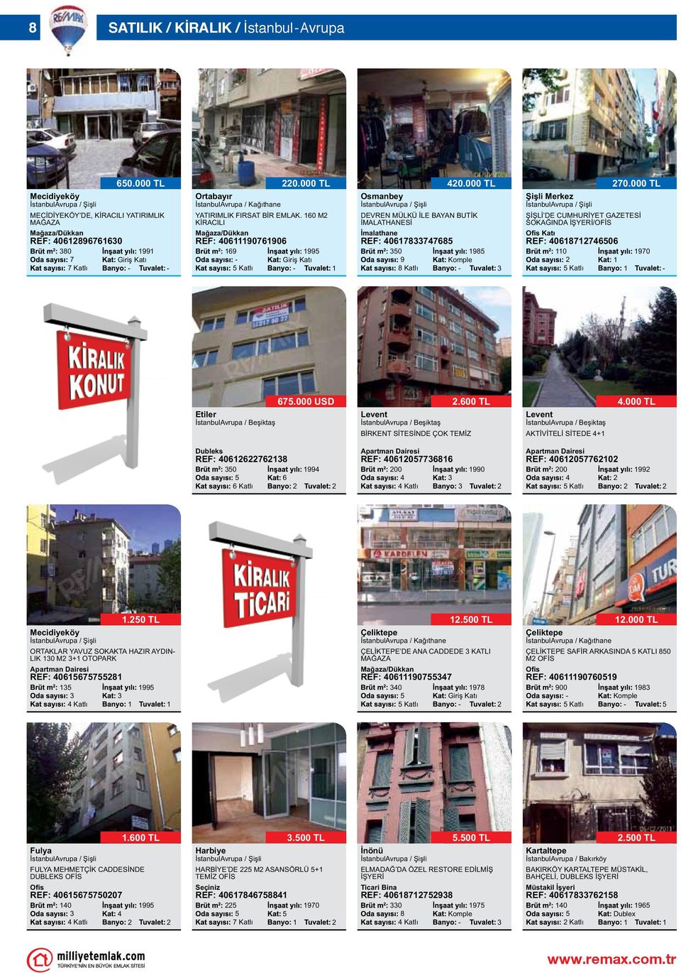 000 TL ŞİŞLİ DE CUMHURİYET GAZETESİ SOKAĞINDA /OFİS 970 Etiler İstanbulAvrupa / Beşiktaş 67.000 USD Levent İstanbulAvrupa / Beşiktaş BİRKENT SİTESİNDE ÇOK TEMİZ.