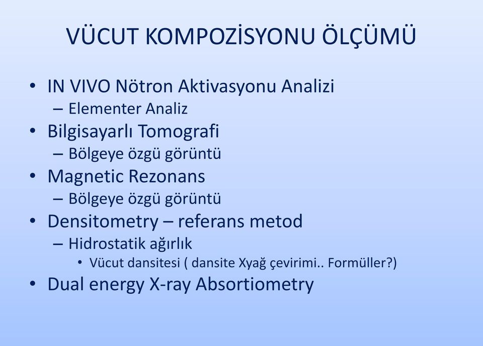 Bölgeye özgü görüntü Densitometry referans metod Hidrostatik ağırlık