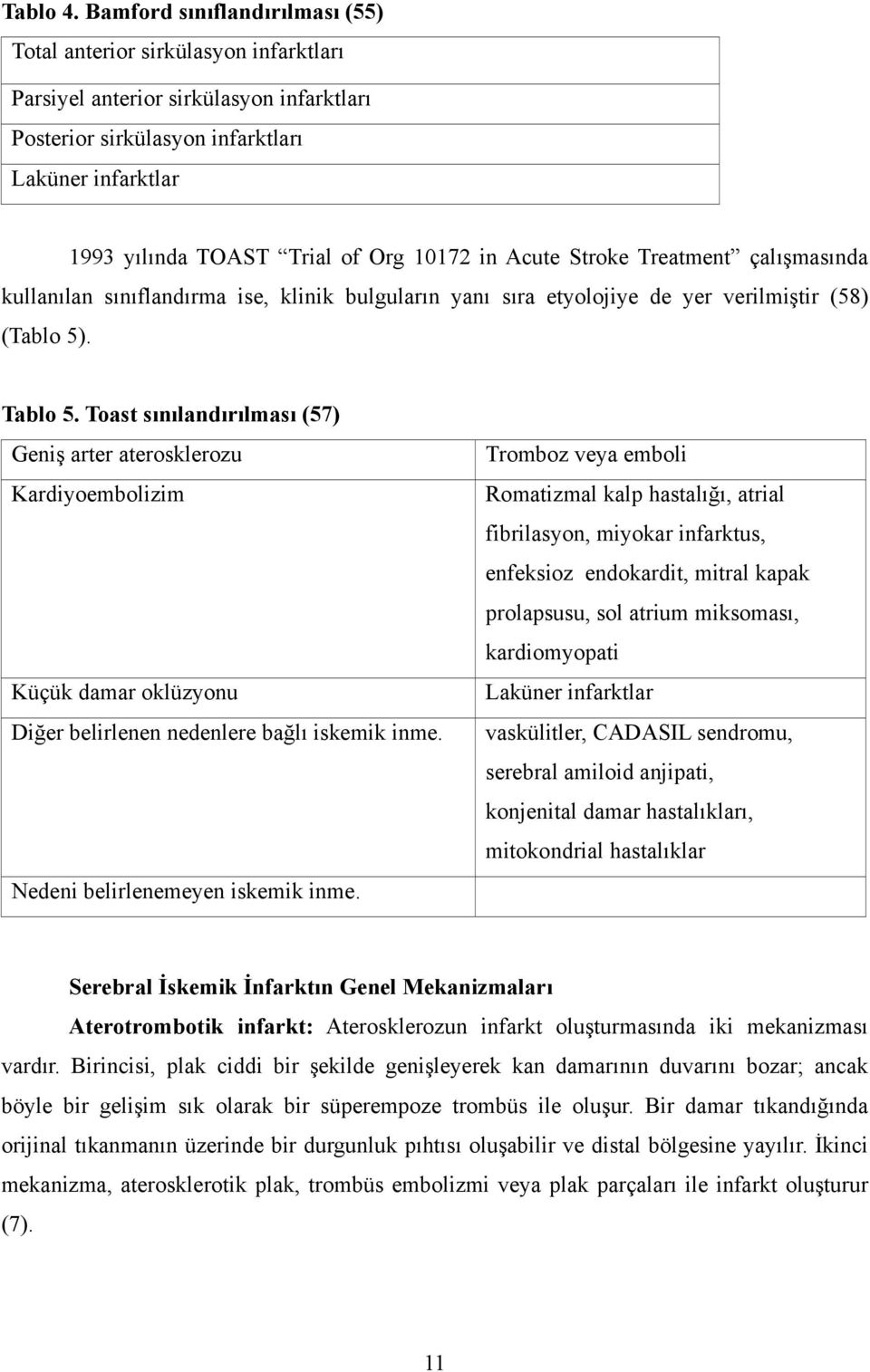 10172 in Acute Stroke Treatment çalışmasında kullanılan sınıflandırma ise, klinik bulguların yanı sıra etyolojiye de yer verilmiştir (58) (Tablo 5). Tablo 5.