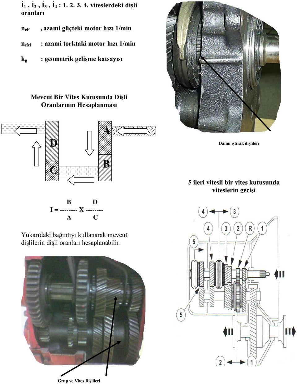 viteslerdeki diģli oranları n ep n em k g : azami güçteki motor hızı 1/min : azami torktaki motor hızı 1/min :