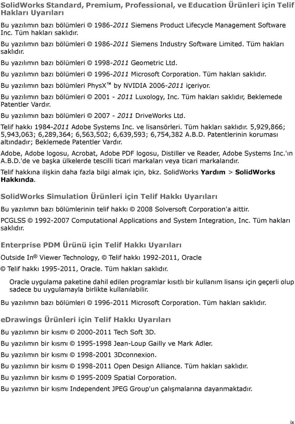 Bu yazılımın bazı bölümleri 1996-2011 Microsoft Corporation. Tüm hakları saklıdır. Bu yazılımın bazı bölümleri PhysX by NVIDIA 2006-2011 içeriyor. Bu yazılımın bazı bölümleri 2001-2011 Luxology, Inc.