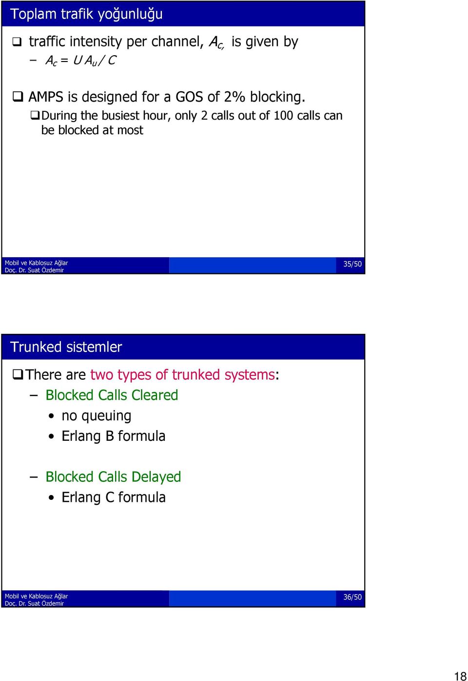 During the busiest hour, only 2 calls out of 100 calls can be blocked at most 35/50 Trunked
