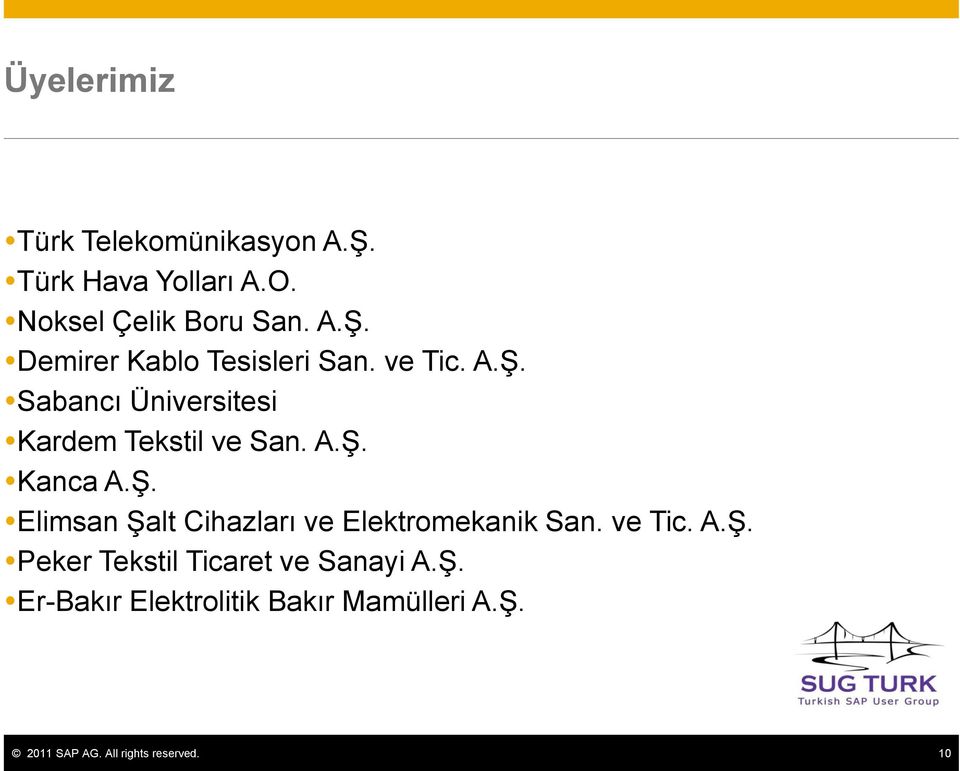 ve Tic. A.Ş. Peker Tekstil Ticaret ve Sanayi A.Ş. Er-Bakır Elektrolitik Bakır Mamülleri A.Ş. 2011 SAP AG.