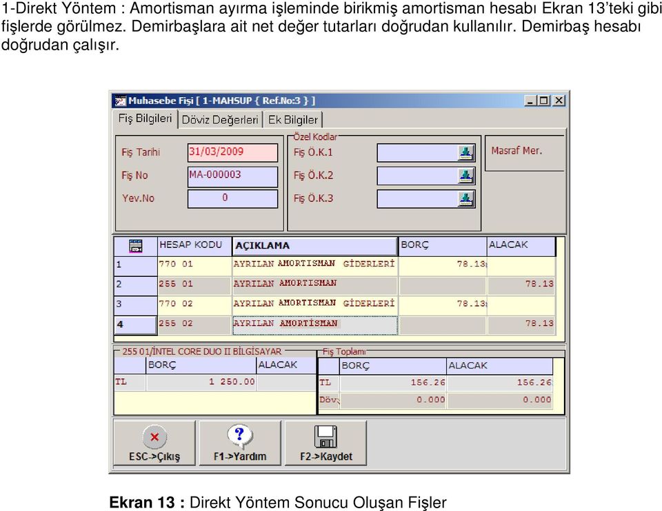 Demirbaşlara ait net değer tutarları doğrudan kullanılır.