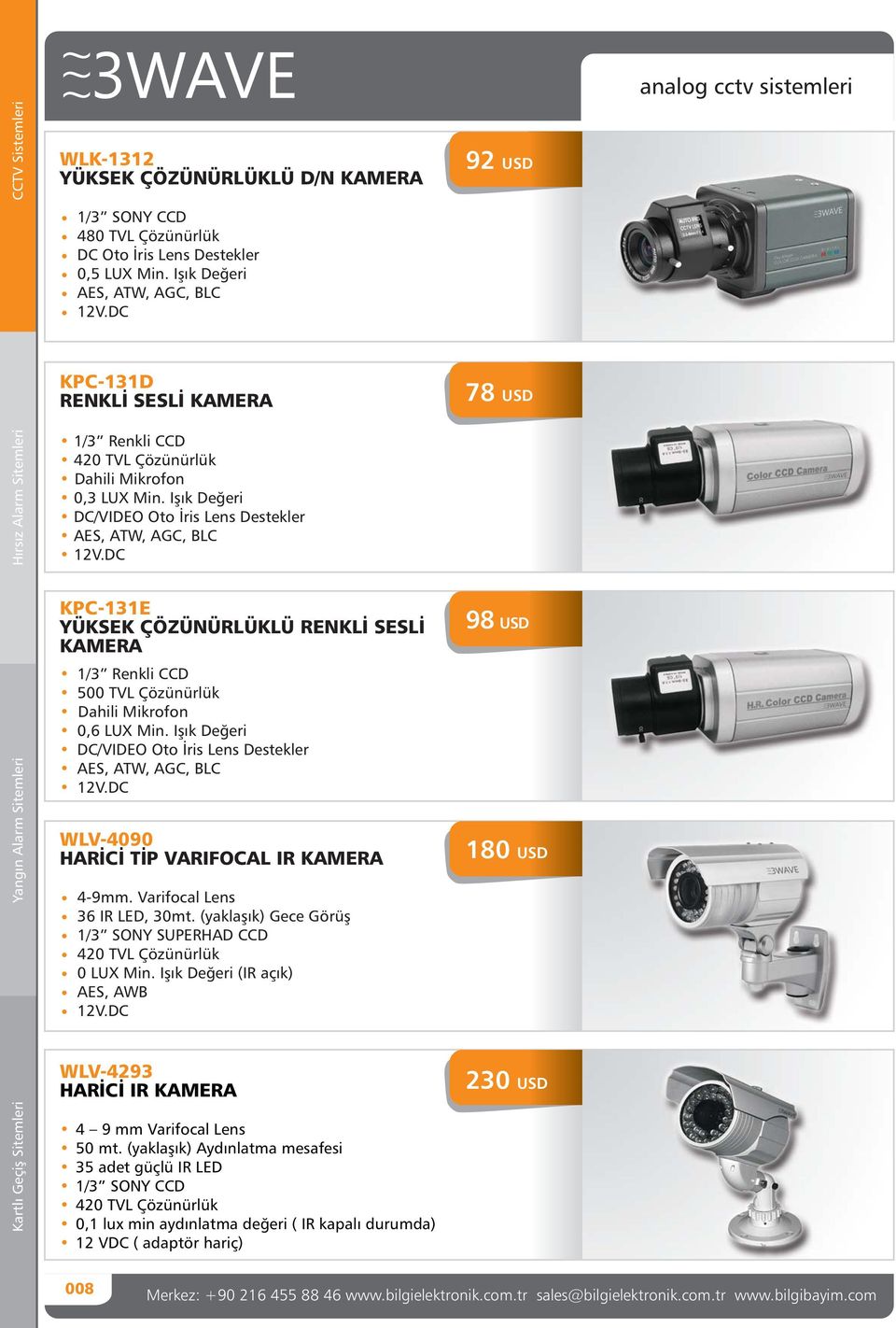 Işık Değeri DC/VIDEO Oto İris Lens Destekler AES, ATW, AGC, BLC KPC-131E YÜKSEK ÇÖZÜNÜRLÜKLÜ RENKLİ SESLİ KAMERA WLV-4090 HARİCİ TİP VARIFOCAL IR KAMERA 500 TVL Çözünürlük Dahili Mikrofon 0,6 LUX Min.