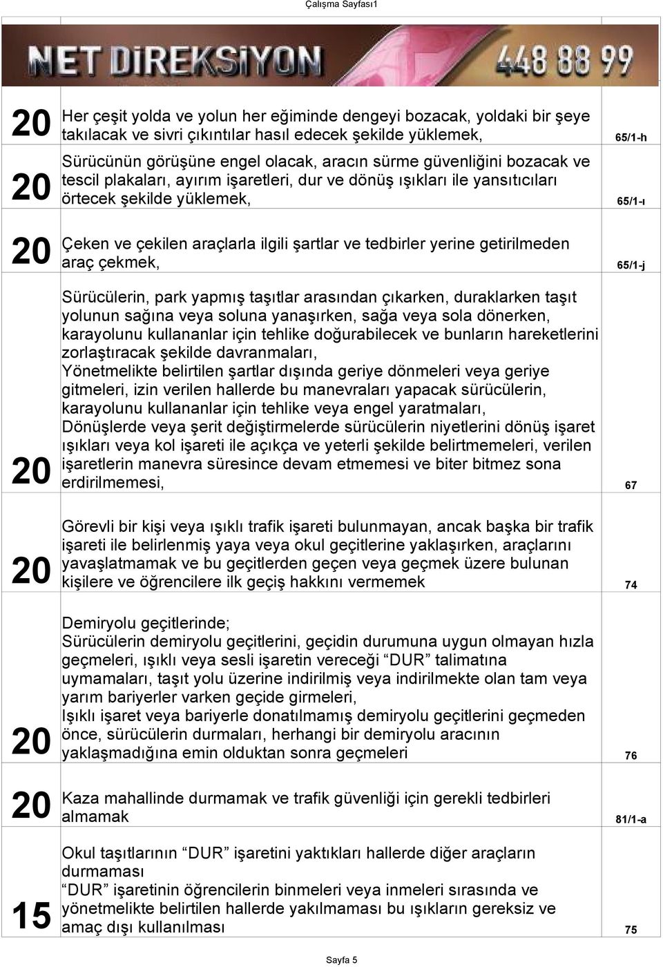 araç çekmek, 65/1-j Sürücülerin, park yapmış taşıtlar arasından çıkarken, duraklarken taşıt yolunun sağına veya soluna yanaşırken, sağa veya sola dönerken, karayolunu kullananlar için tehlike