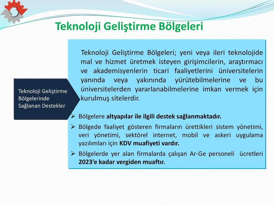 imkan vermek için kurulmuş sitelerdir. Bölgelere altyapılar ile ilgili destek sağlanmaktadır.