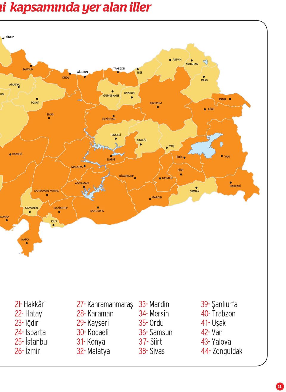 31- Konya 32- Malatya 33- Mardin 34- Mersin 35- Ordu 36- Samsun 37- Siirt