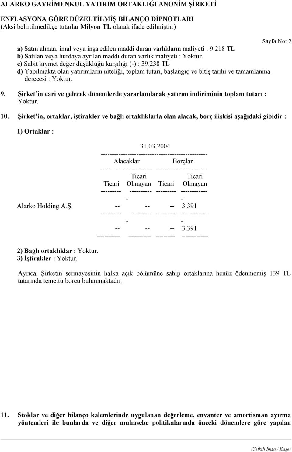 238 TL d) Yapılmakta olan yatırımların niteliği, toplam tutarı, başlangıç ve bitiş tarihi ve tamamlanma derecesi : 9.