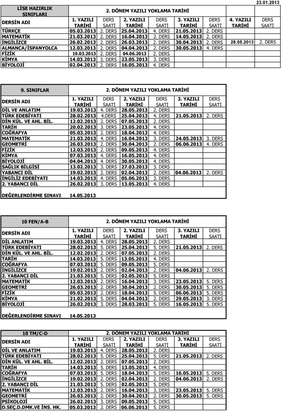 03.2013 3. DERS 23.05.2013 3. DERS BİYOLOJİ 02.04.2013 2. DERS 16.05.2013 4. DERS 9. SINIFLAR DİL VE ANLATIM 19.03.2013 4. DERS 28.05.2013 2. DERS TÜRK EDEBİYATI 28.02.2013 4.DERS 25.04.2013 4. DERS 21.