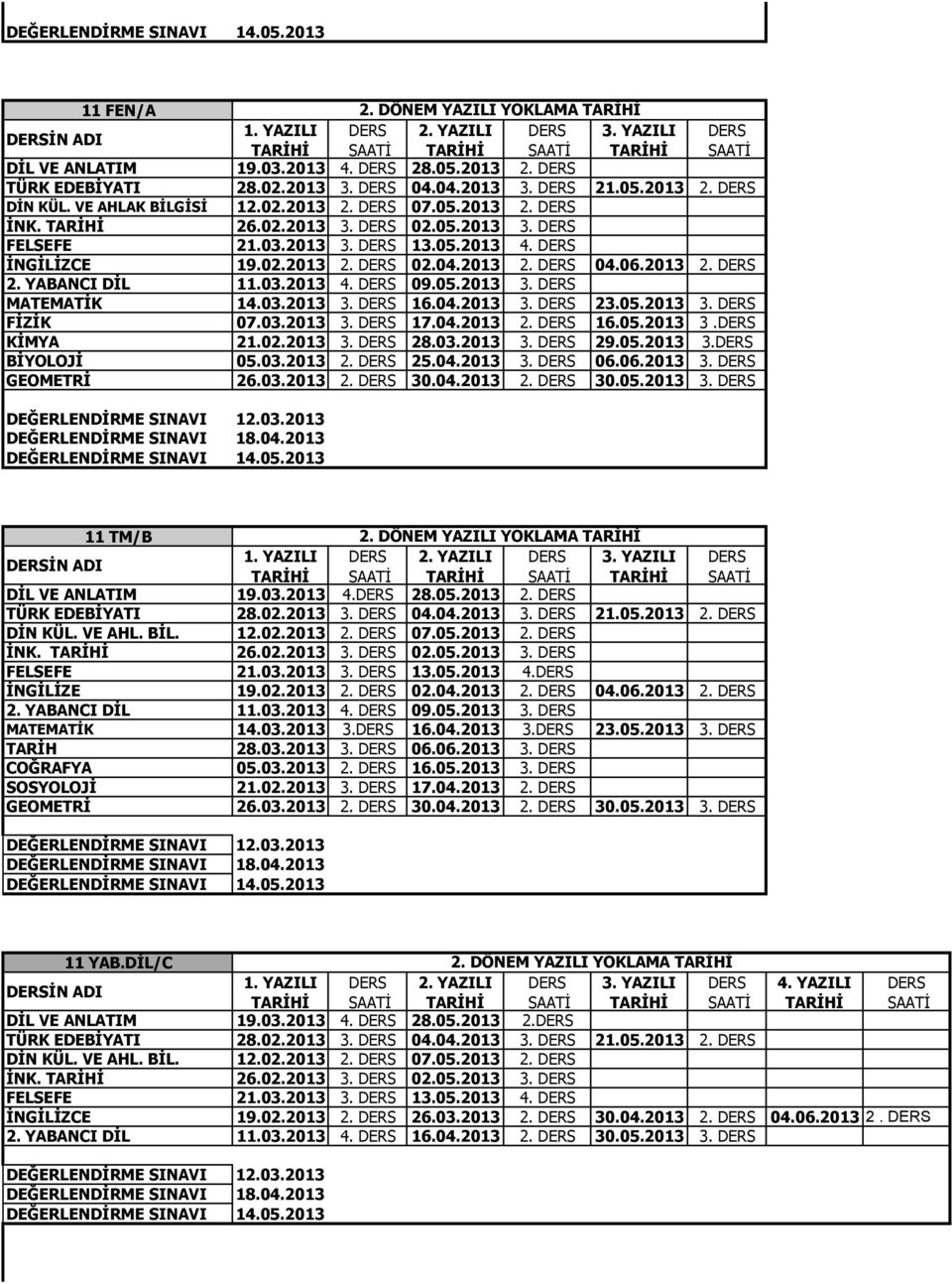 03.2013 3. DERS 16.04.2013 3. DERS 23.05.2013 3. DERS FİZİK 07.03.2013 3. DERS 17.04.2013 2. DERS 16.05.2013 3.DERS KİMYA 21.02.2013 3. DERS 28.03.2013 3. DERS 29.05.2013 3.DERS BİYOLOJİ 05.03.2013 2. DERS 25.