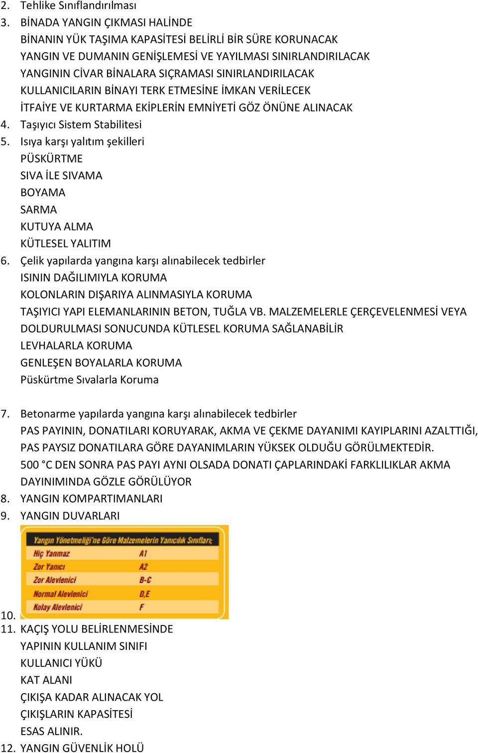 KULLANICILARIN BİNAYI TERK ETMESİNE İMKAN VERİLECEK İTFAİYE VE KURTARMA EKİPLERİN EMNİYETİ GÖZ ÖNÜNE ALINACAK 4. Taşıyıcı Sistem Stabilitesi 5.