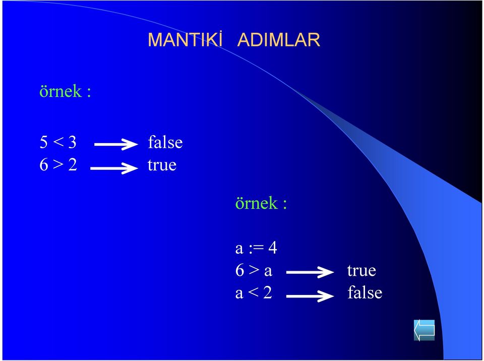 6 > 2 true örnek : a